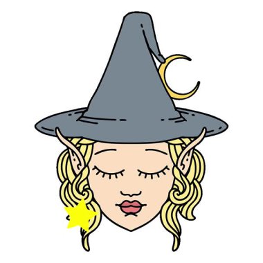 Basit bir döngü canlandırmalı Retro Dövme Biçimli elf karakter yüzü