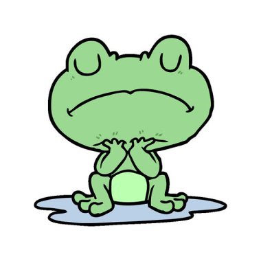 Su birikintisinde basit bir çizgi film kurbağası.