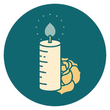 Basit bir döngü ikonik dövme tarzı mum ve gül görüntüsü.