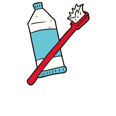 Basit bir döngülü çizgi film diş macunu ve diş fırçası.