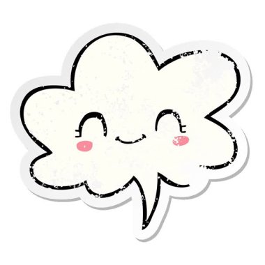 Basit bir döngülü çizgi film yüzü konuşma baloncuğu sıkıntılı eski bir çıkartma