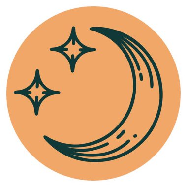 Bir ay ve yıldızın basit bir ikonik dövme görüntüsü.