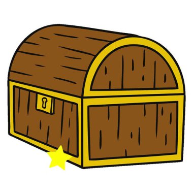 Basit bir döngü çizilmiş el çizimi hazine sandığının karikatürü.