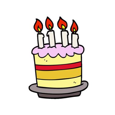 Basit bir çizgi film çizgi filmi karalama doğum günü pastası.