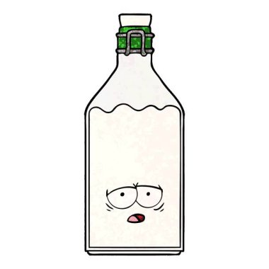 Basit bir çizgi film çizgi filmi, eski bir süt şişesi.