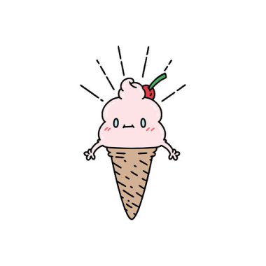 Geleneksel dövmeli dondurma karakterinin basit bir illüstrasyon canlandırması