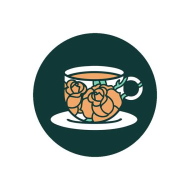 Basit bir döngü canlandırması ikonik dövme tarzı bir fincan ve çiçeğin görüntüsü