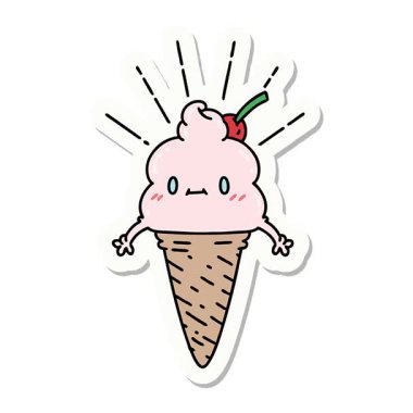 Dövme stili dondurma karakterinin basit bir döngü animasyon çıkartması