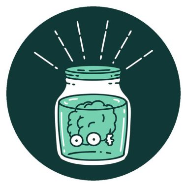 Kavanozda dövmeli bir beynin basit bir canlandırma simgesi