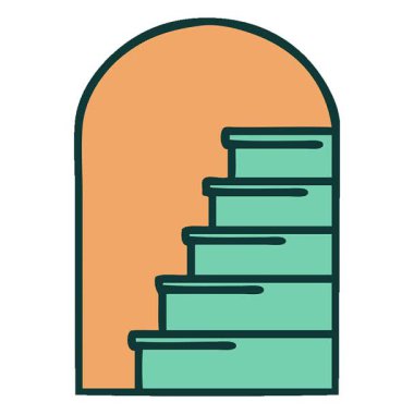 Basamaklara açılan bir kapının basit bir döngü ikonik dövme görüntüsü