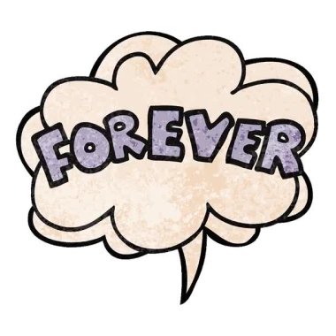 Basit bir döngü çizgi film sözcüğü Sonsuza kadar konuşma baloncuğu ile retro doku tarzında