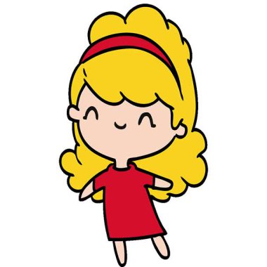 Kafasında bant olan basit bir çizgi film çizimi kawaii kızı.