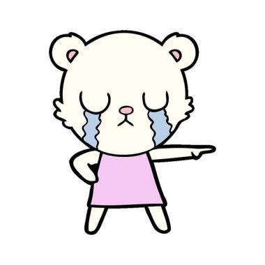 Elbise giymiş ağlayan basit bir kutup ayısı.