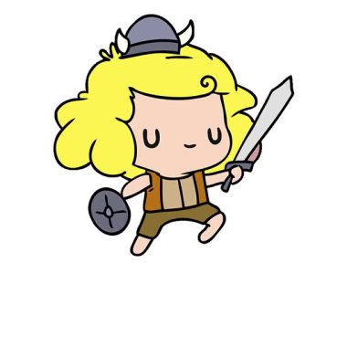 Basit bir çizgi film çizimi, kawaii şirin viking çocuğu.