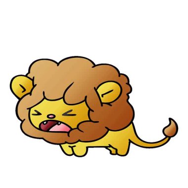 Kükreyen tatlı bir kawaii aslanının basit bir çizgi film çizimi.