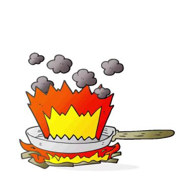 Basit bir kıvrımlı serbest piyasa çizgi film tavası alev aldı.