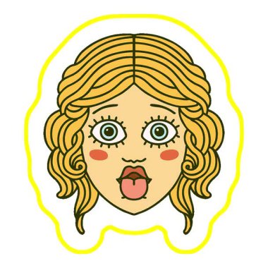 Geleneksel kadın yüzü tarzında basit bir döngü dövmesi. Dili dışarı çıkmış.