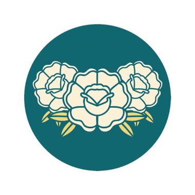 Bir buket çiçeğin basit bir döngü ikonik dövme görüntüsü