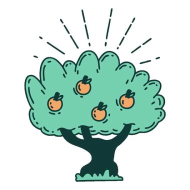 Geleneksel dövme tarzı elma ağacının basit bir canlandırması