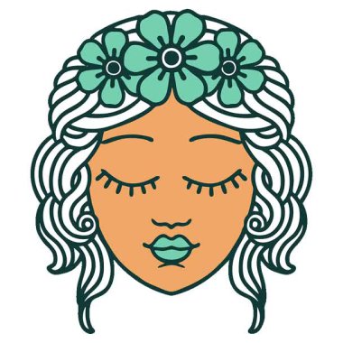 Basit bir döngü canlandırma ikonik dövme stili. Bakirelerin yüzü.