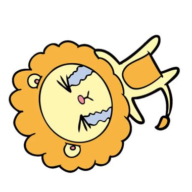 Basit bir çizgi film karakteri ağlayan aslan.