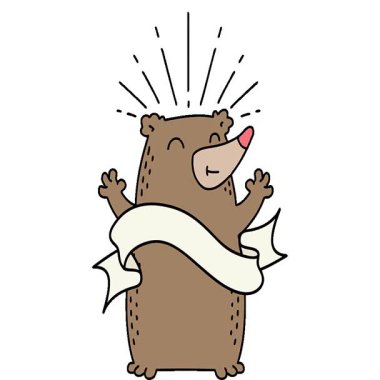 Dövme tarzı mutlu ayı olan basit bir döngü animasyon parşömeni.