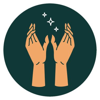 Basit bir döngü ikonik dövme tarzı uzanan eller görüntüsü