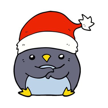 Noel şapkası takan basit bir çizgi film pengueni.