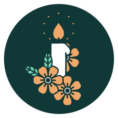 Bir mum ve çiçeğin basit bir ikonik dövme görüntüsü