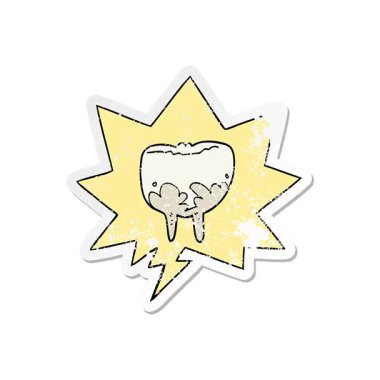 Konuşma baloncuklu basit bir çizgi film karakteri. Sıkıntılı eski bir çıkartma.