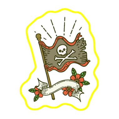 Dövme stili korsan bayrağı sallayan basit bir döngü animasyon parşömeni.