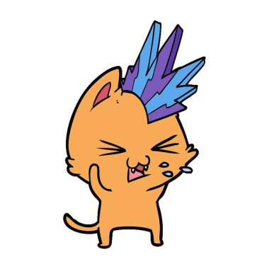 Basit bir çizgi film karakteri punk rock kedisi tıslıyor