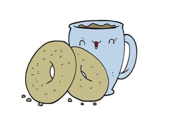 Basit bir çizgi film animasyonu kahve ve çörek.