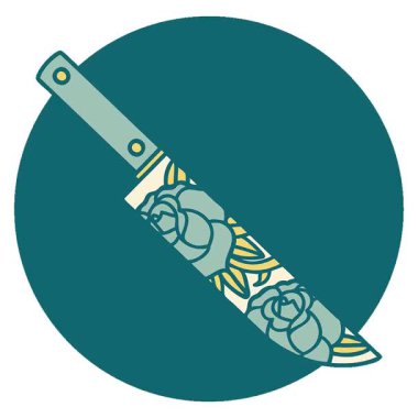 Basit bir döngü ikonik dövme şekli. Hançer ve çiçeğin resmi.