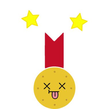 Basit bir döngü düz renkli altın madalyanın eski çizgi filmi.