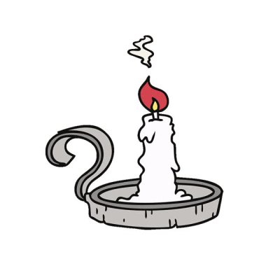 Basit bir döngü çizilmiş el çizimi mum tutacağı ve yanan mum karalaması