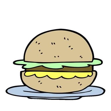 Basit bir döngü çizilmiş el çizimi çizgi film hamburgeri.