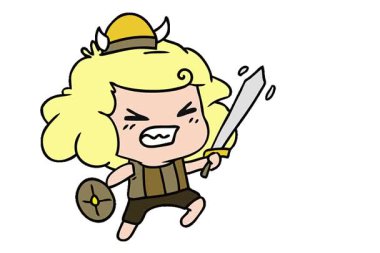 Basit bir kawaii viking çocuğu çizilmiş serbest çizim animasyonu