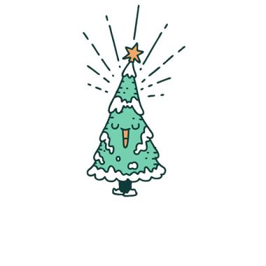 Geleneksel dövme stili mutlu noel ağacının basit bir canlandırması.