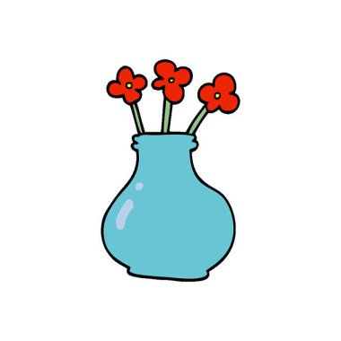 Çiçekli basit bir çizgi film karalama vazosu.