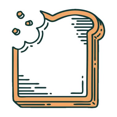 Isırılmış bir ekmek diliminin basit bir ikonik dövme görüntüsü