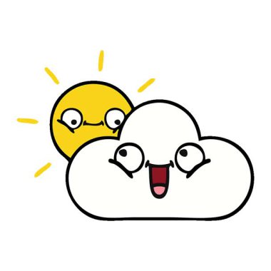 Basit bir döngü çizimi. Güneş ışığı ve bulutun sevimli çizgi filmi.