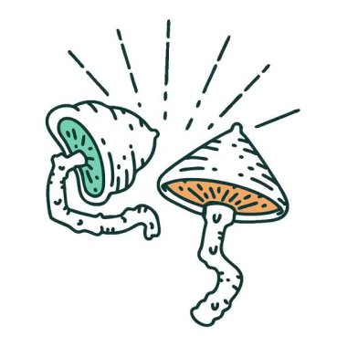 Geleneksel dövme stili mantarların basit bir döngü canlandırması