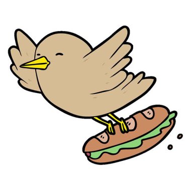 Basit bir çizgi film karakteri sandviçi çalıyor.