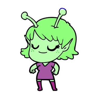 Basit bir döngü animasyonu gülümseyen uzaylı kız çizgi filmi.