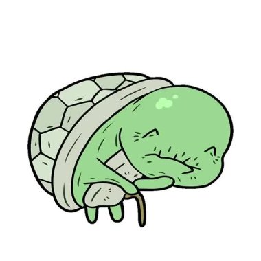 Basit bir döngülü çizgi film karakteri, bastonlu yaşlı kaplumbağa.