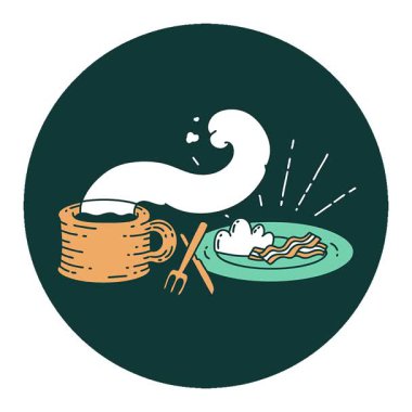 Dövme stili kahvaltı ve kahvenin basit bir canlandırma simgesi