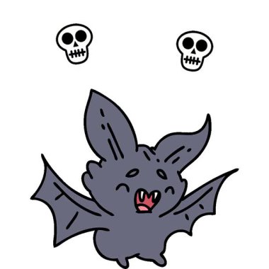 Süper şirin bir Cadılar Bayramı yarasasının basit bir çizgi filmi.