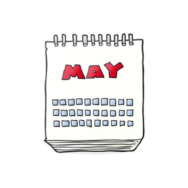 Mayıs ayını gösteren basit bir serbest çizim çizgi film takvimi