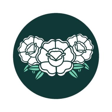 Bir buket çiçeğin basit bir döngü ikonik dövme görüntüsü